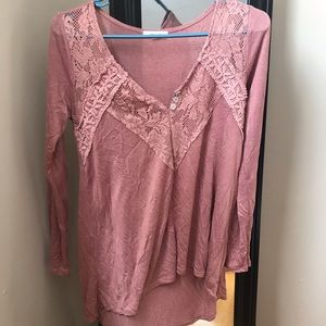 Dusty Rose Colored Lacey Boutique Henley Boho